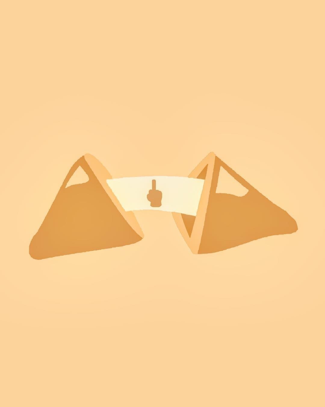 Emojions painting, two fortune cookies with a slip of paper between them, on peach