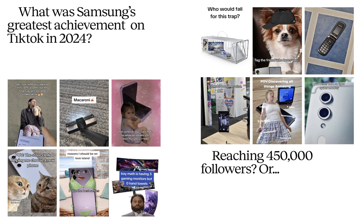 Slaysung case board, what was Samsung's greatest achievement on TikTok, with a grid of posts